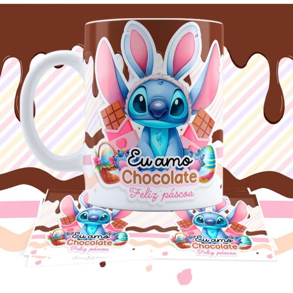 Kit 2 Copo Caneca de Porcelana Stitch Chocolate