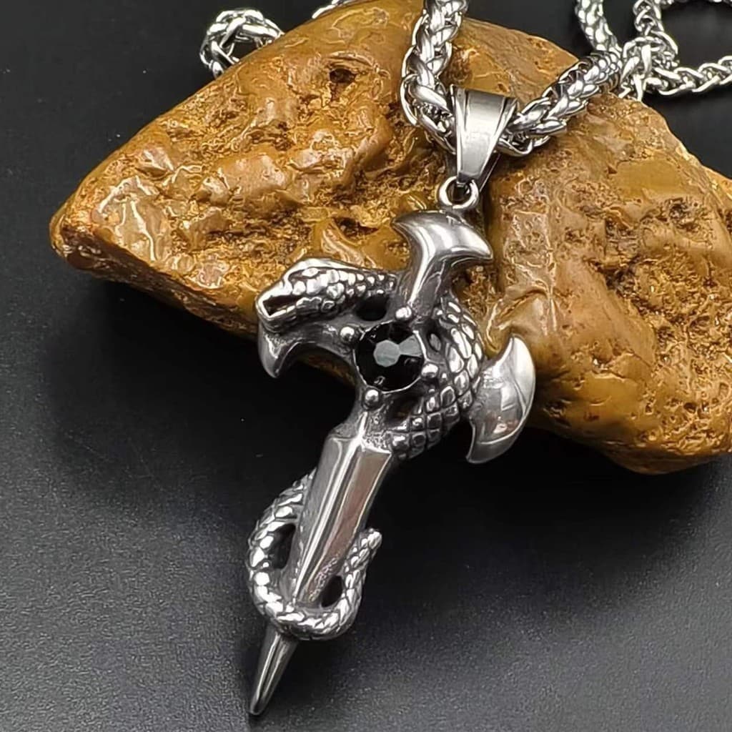 Colar masculino com pingente de cruz de mamba negra em aço inoxidável - joias retrô dominadoras