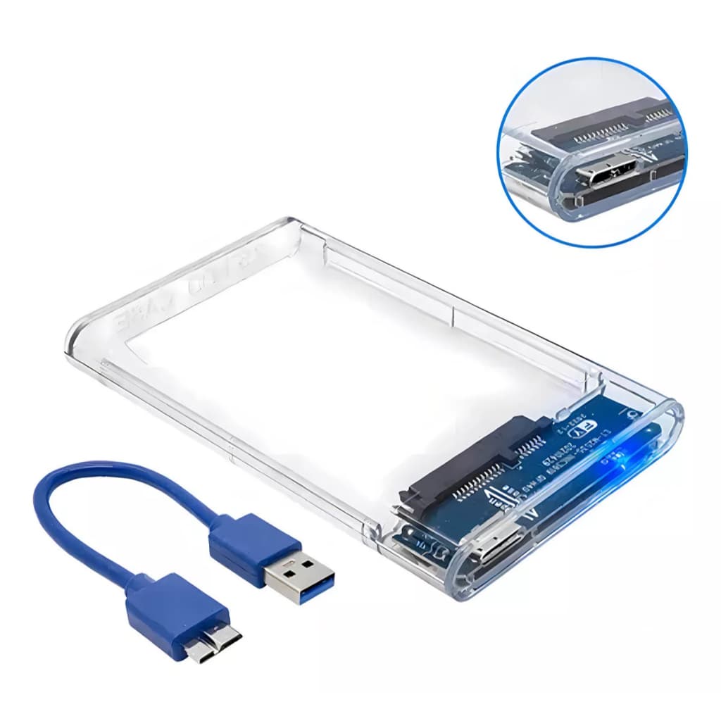 Case Hd Externo 2.5 Notebook Usb 3.0 compativel Ps4 Xbox One Pc 6gbps Preto Transparentes Dados