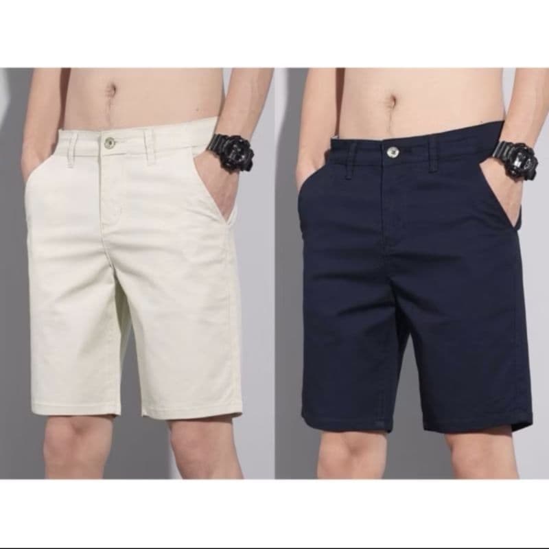 Kit 2 Bermuda Masculina Social Premium Short Sarja Brim Algodao Liso