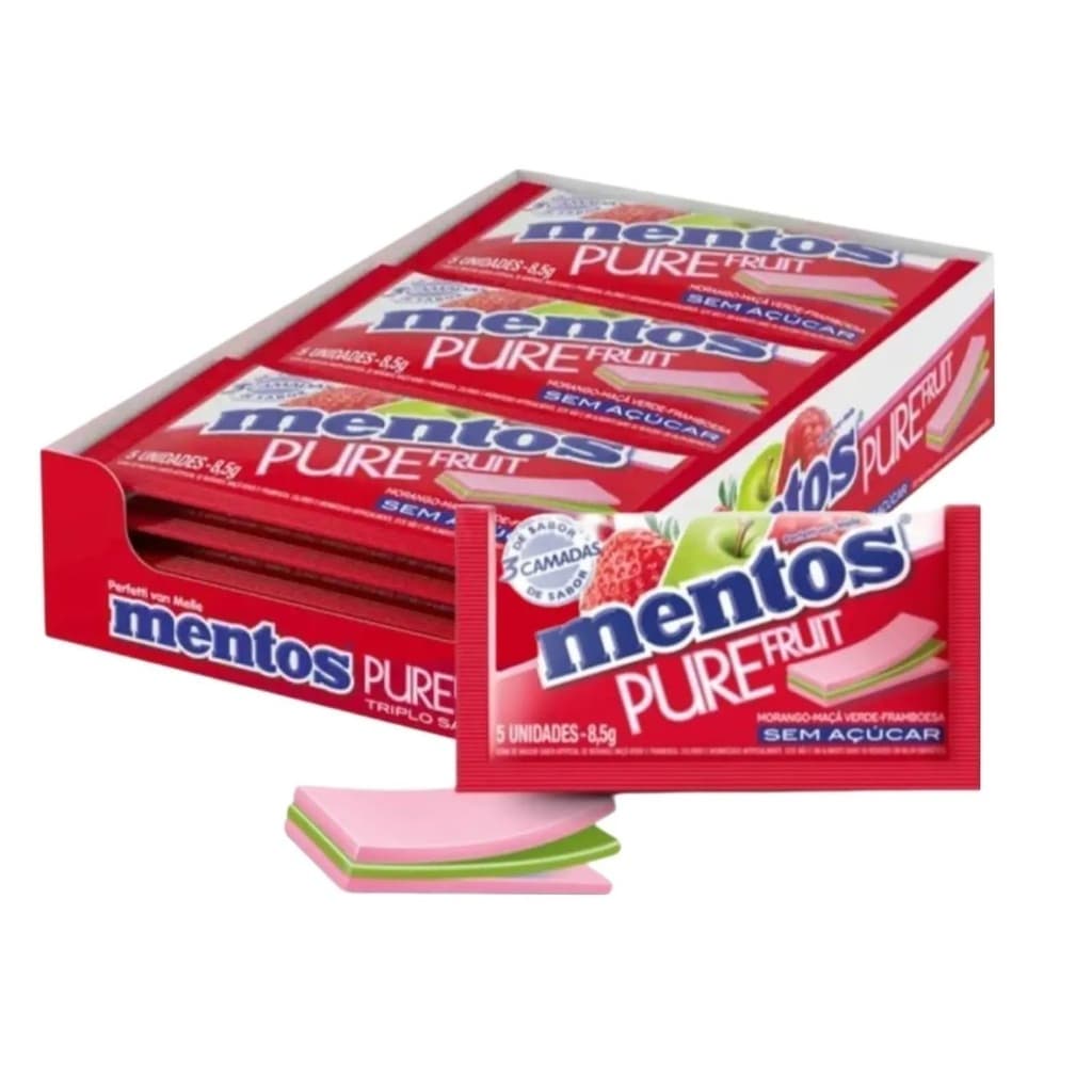 Display Mentos Pure Fruit 3 Camadas Morango Maca Verde Framboesa 15x1un - Perfetti (1487)