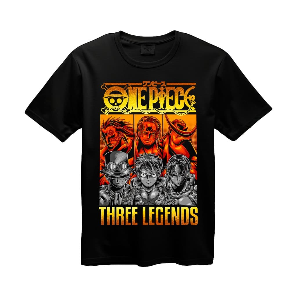 Camiseta One Piece Estampa Trio Lendario Mestre Aprendiz Luffy Sabo Ace Shanks Barba Branca Dragon