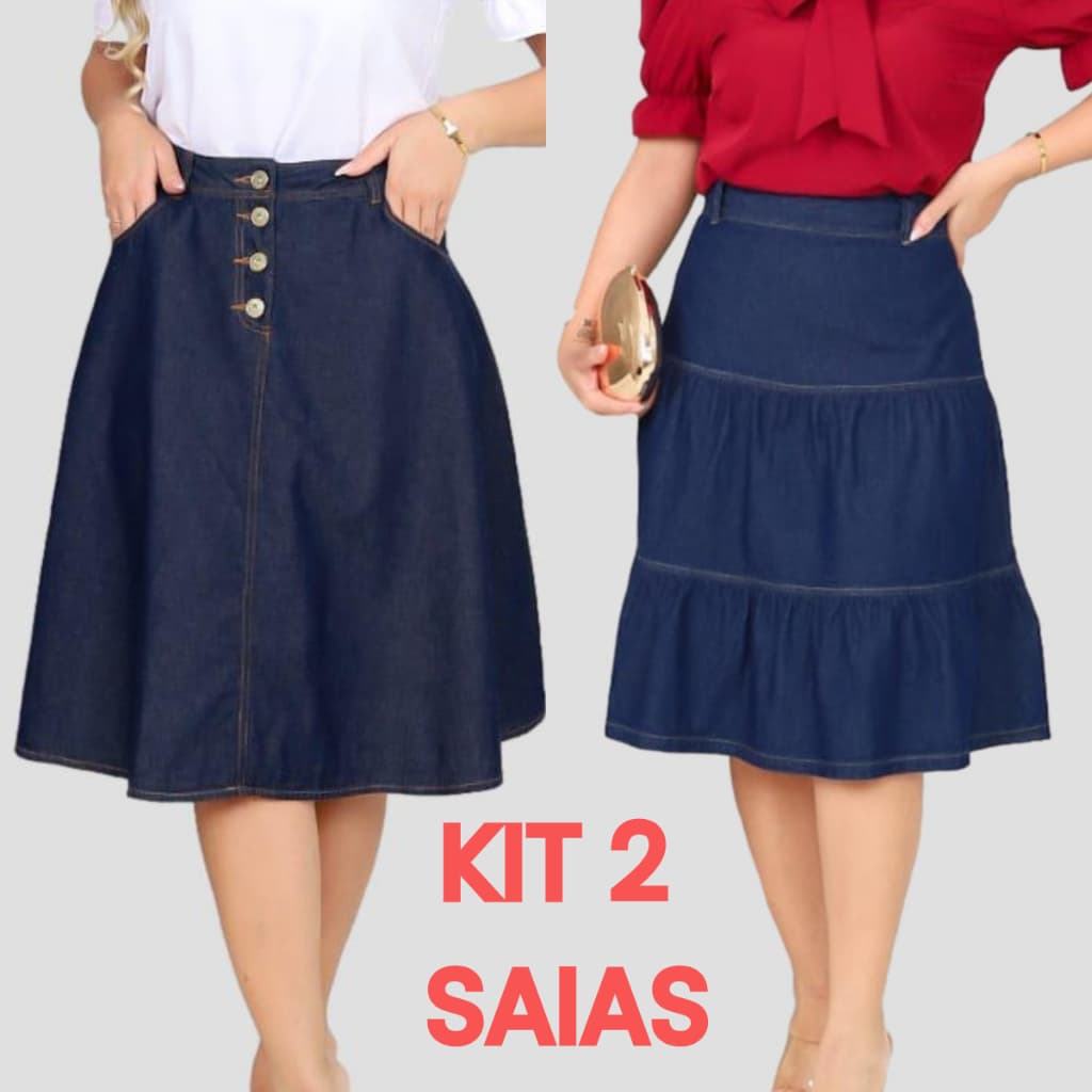 Saia jeans Evangélica midi Feminina cristã Gode soltinha