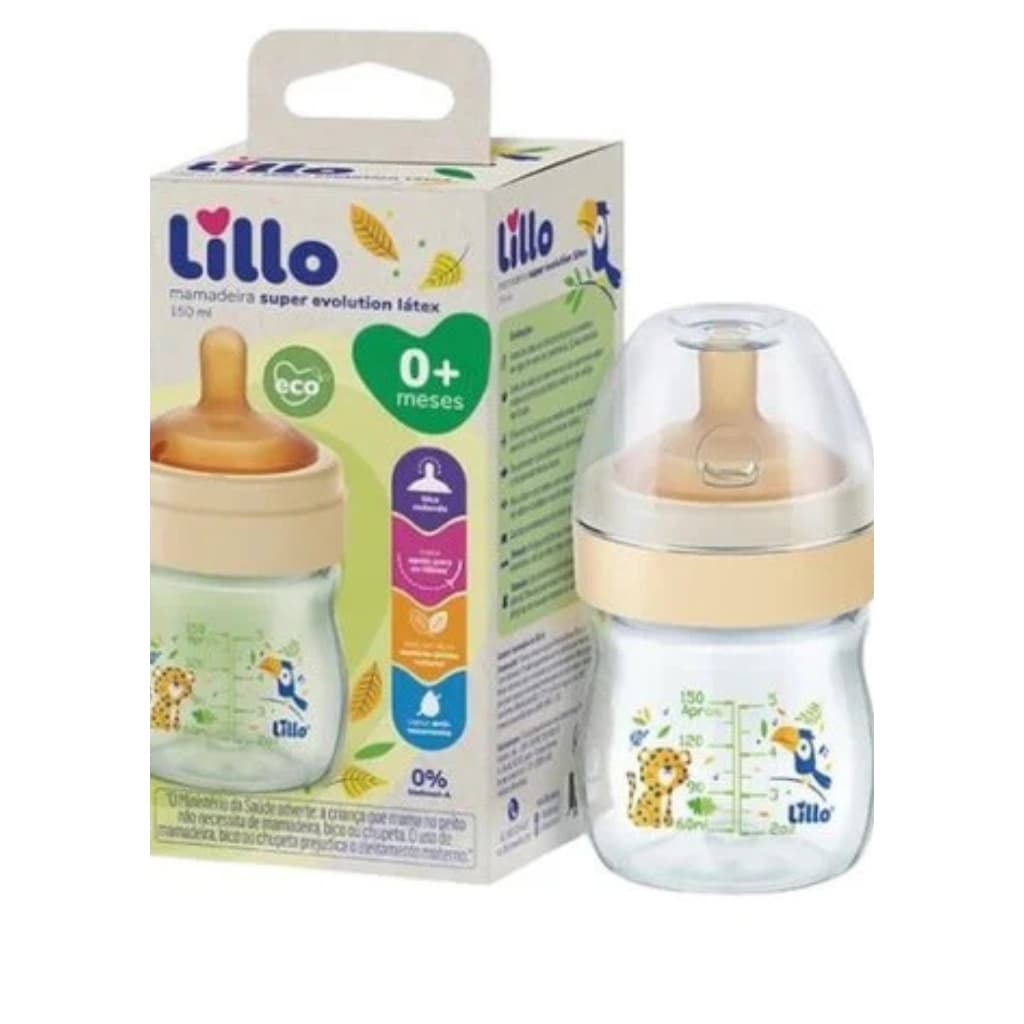 Mamadeira Lillo Super Bico Macio e Flexível Látex 150 ml Antivazamento Imita Bico Peito Mãe