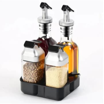 Kit 4 Dispenser Porta Azeite Vinagre Dosador de Vidro Galheteiro Saleiro Utensílios de Cozinha