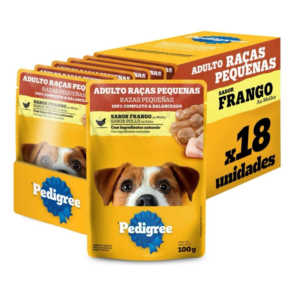 Kit Sachê Pedigree Ração Úmida de Frango Cães Adultos 18 Unidades Pequeno Porte