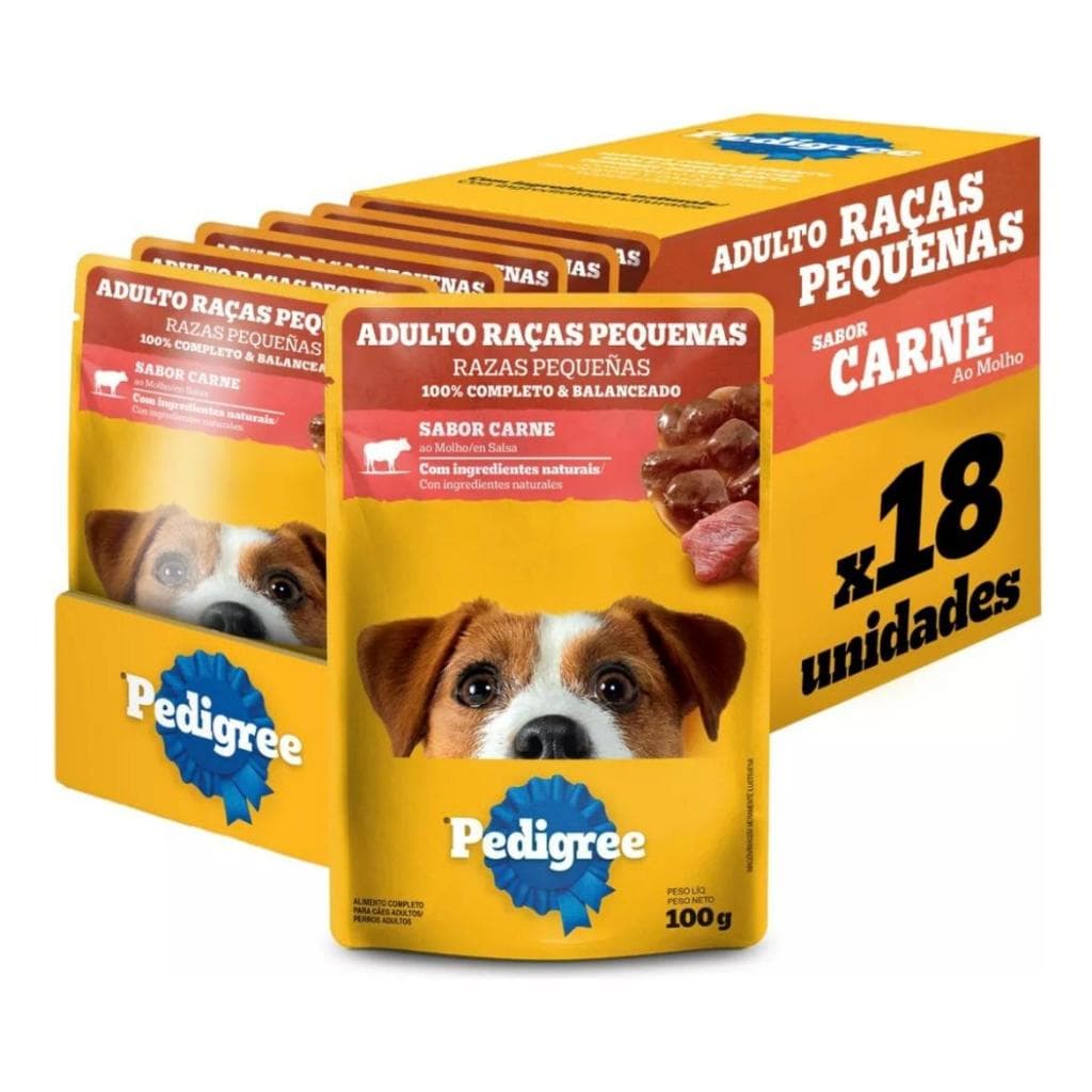 Kit Sachê Pedigree Ração Úmida de Carne Cães Adultos 18 Unidades Pequeno Porte