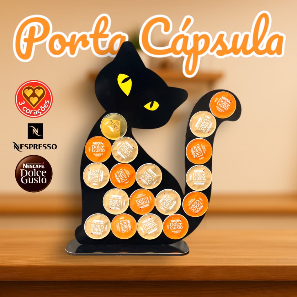 Suporte de Cápsulas Café Formato Gato | MDF Decorativo até 18 cápsulas