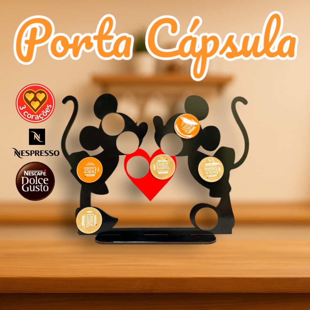 Porta Cápsulas Mickey e Minnie em MDF – Suporte para Nespresso, Dolce Gusto ou Três Corações