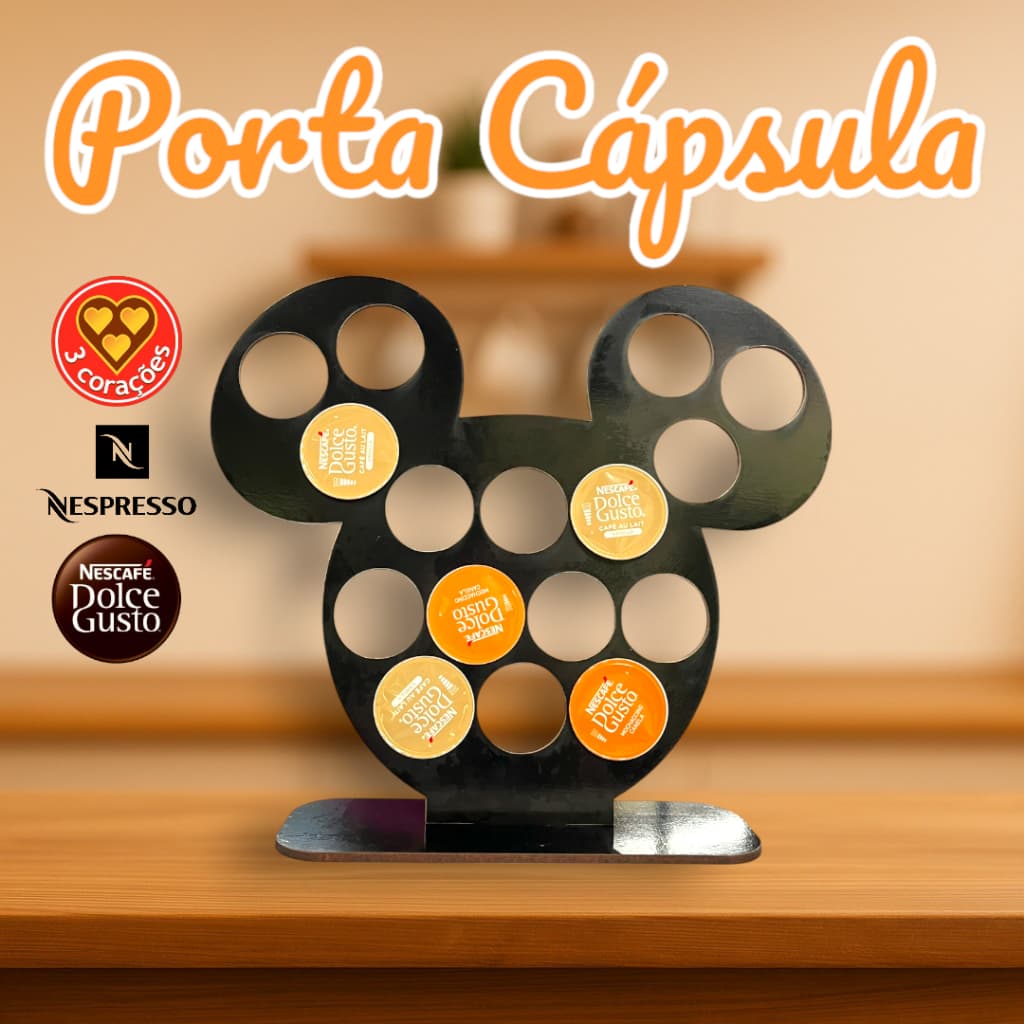 Porta Cápsulas Mickey MDF – Suporte para Nespresso, Dolce Gusto ou Três Corações
