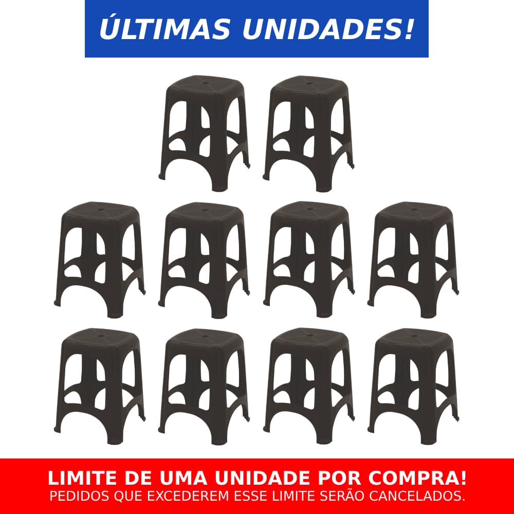 Kit 10 Unidades Banqueta Plástica Niterói Preta Tramontina P/Jardim Lanchonete