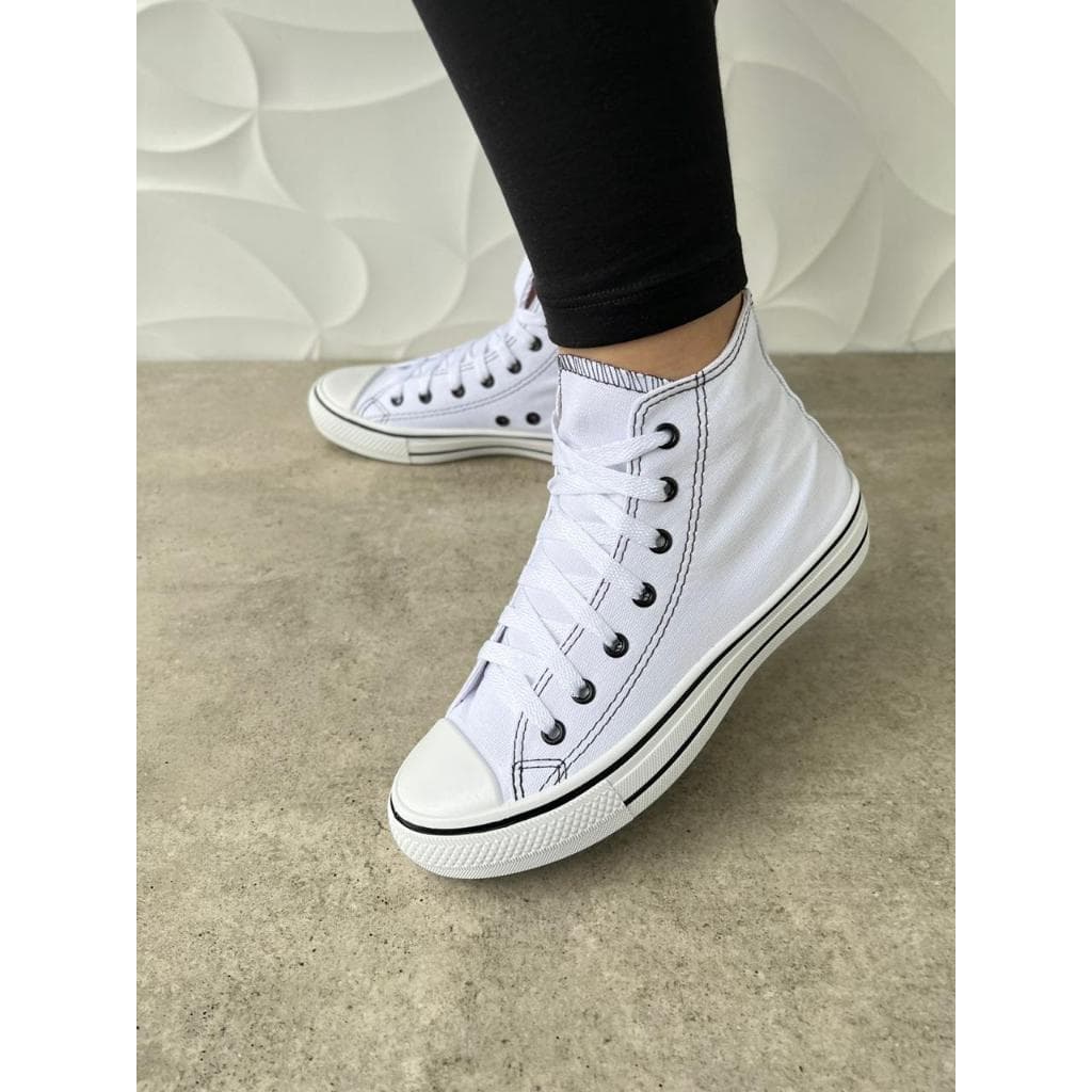 Tênis Cano Alto Casual Feminino Confortável Linha Premium Academia Star Preto Branco Vermelho Salmão