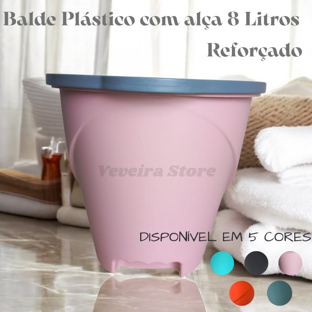 Balde Plástico com Alça Reforçado 8 Litros Multiuso Organização Limpeza