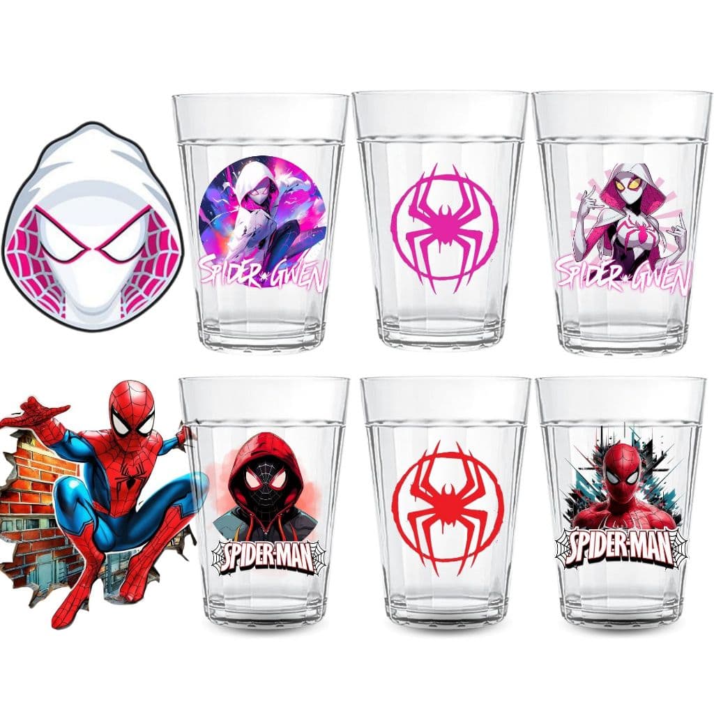 Kit 3 Copos Americanos Homem Aranha Gwen Temático Geek 190ml Marvel Copo Café Cerveja Decorativo