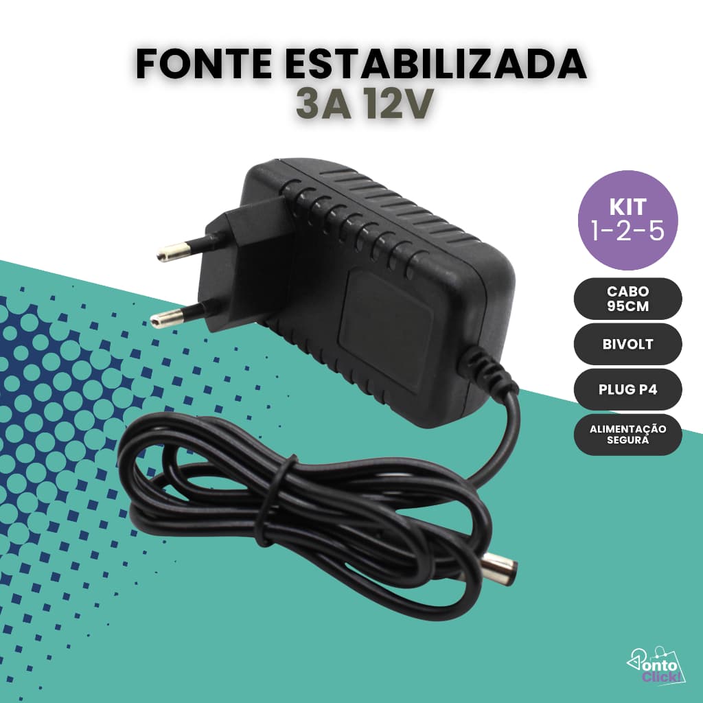 Kit Fonte De Alimentação Estabilizada 3a 12v Bivolt Cftv Fita Led
