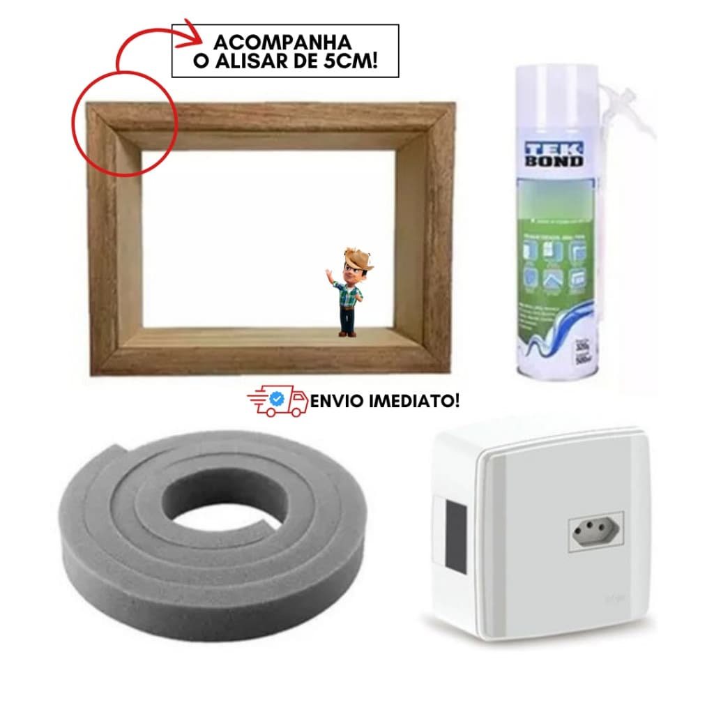 Kit Caixa Caixonete Caixilho Madeira Lei Ar Condicionado Com Disjuntor Espuma Expansiva