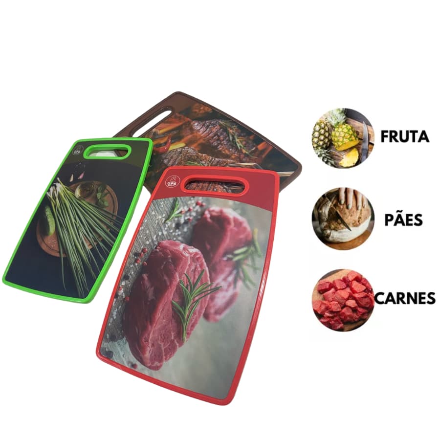 Tabuas De Corte Retangular Plático 36x23cm Carne Legumes