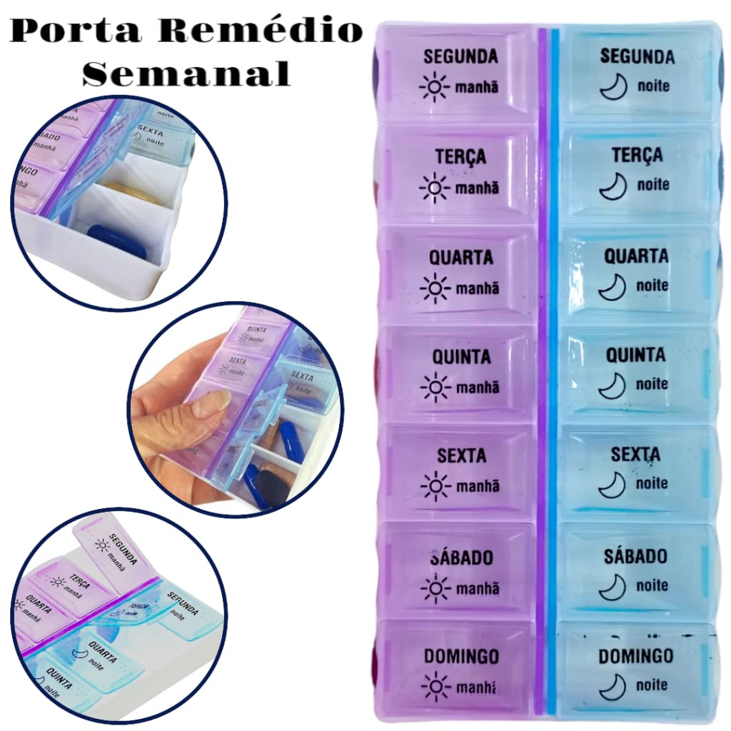 Organizador de Remédios Porta Comprimidos Medicamentos Semanal Diário Colorido Abre Fácil