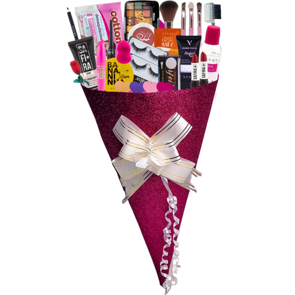 Kit De Maquiagem Presente Buque Pincéis Completa Com Melhores Itens Linda Make