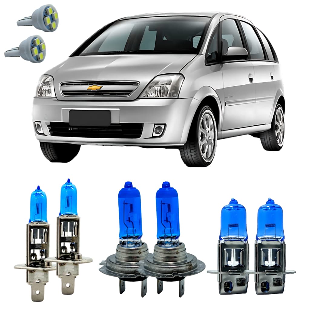 Kit Lampadas Super Branca 8500k Meriva Todos + Led T10