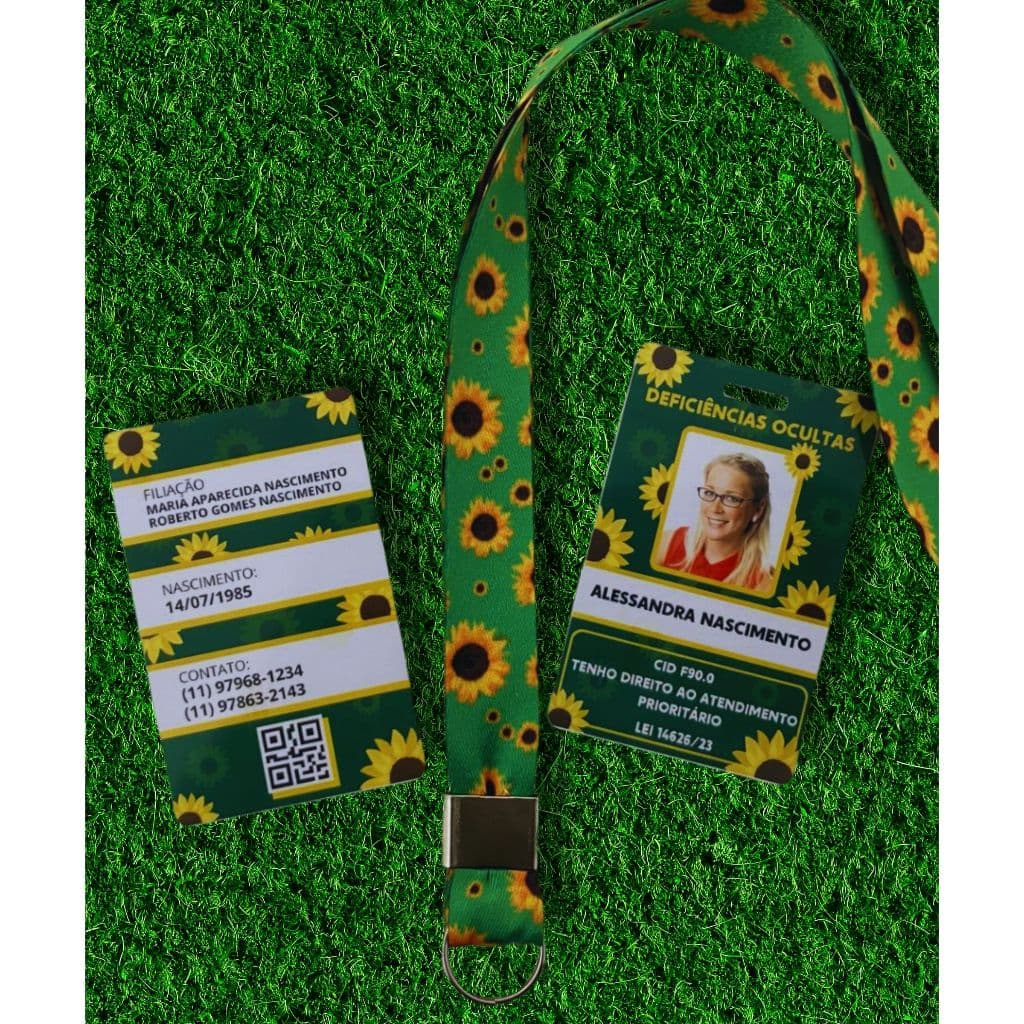 Crachá girassol (autismo, asma, diabetes, TDAH, deficiência oculta, fibromialgia)