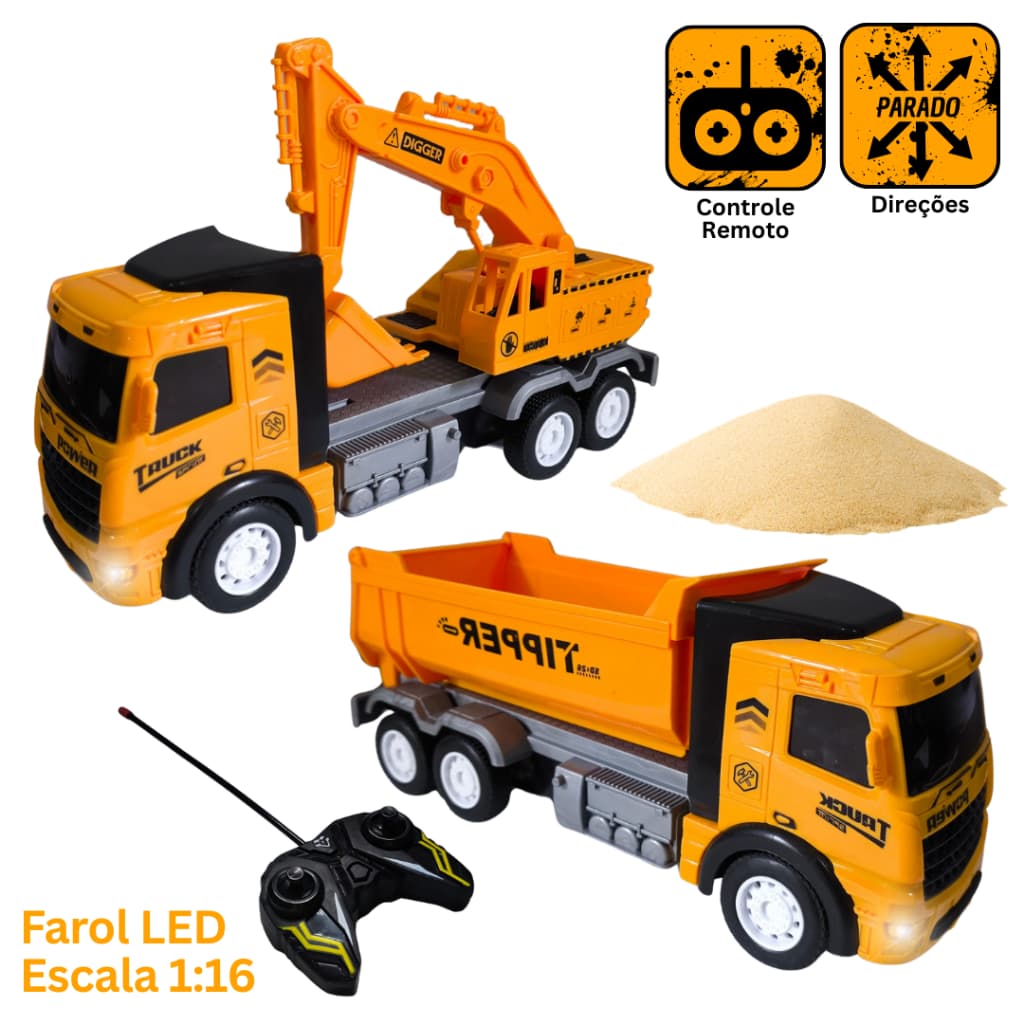Caminhão de construção com controle remoto brinquedo menino