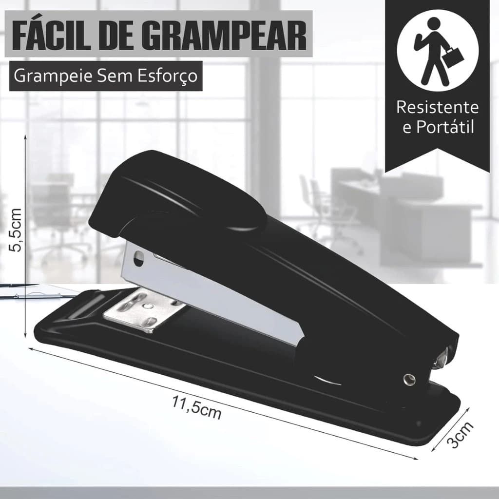 Grampeador De Aço Profissional Reforçado 13cm Até 20 Folhas - Organização em sua mesa