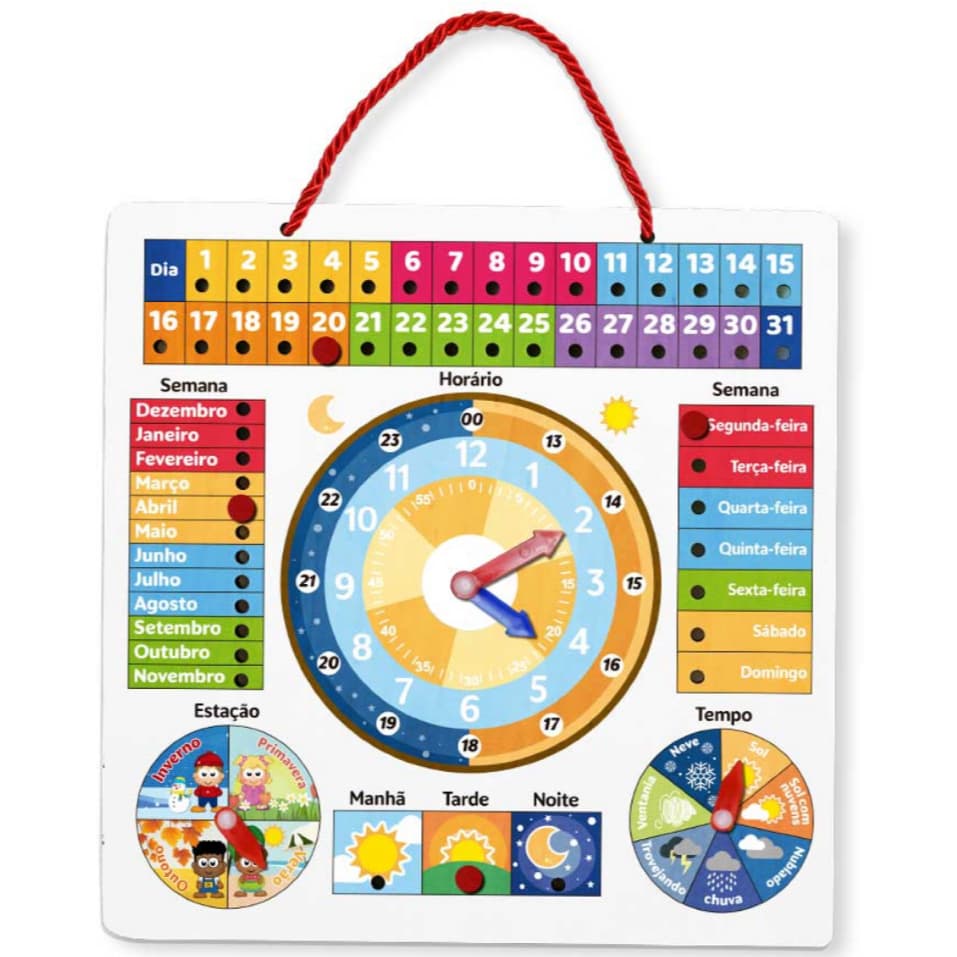 QUADRO DIDÁTICO INFANTIL APRENDIZADO HORAS, DIAS DA SEMANA, MESES E ESTAÇÕES DO TEMPO