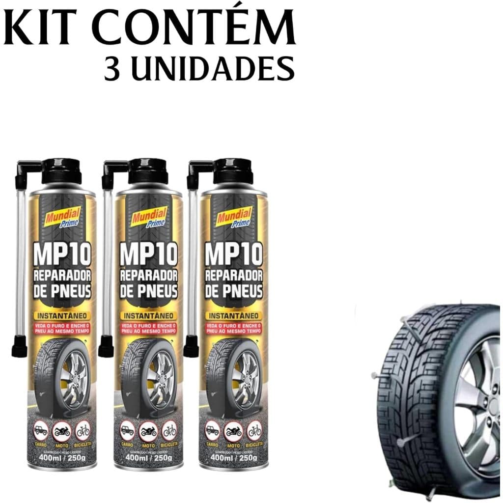 Kit 3 Sos Spray Reparador Instantâneo Furo Pneu Bike Moto Mundial Prime 400ml