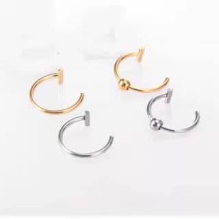 Kit com 4 Piercings Fake Dourados - Aço Cirúrgico 8mm Pressão para Septo, Boca, Orelha e Lábio