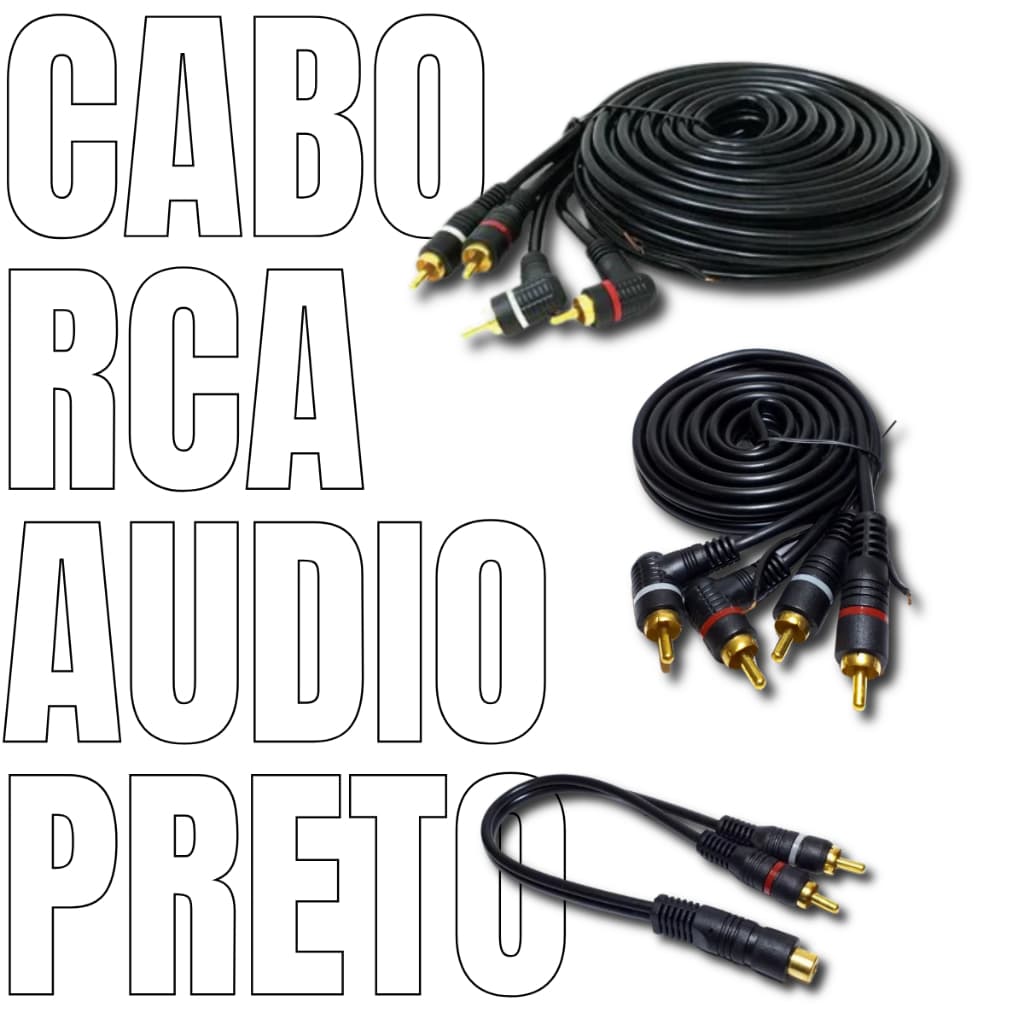 Cabo Som Automotivo Rca emborrachado com 5 Metros com 1 metro e y (1 femea 2 machos) para Carro P/modulo