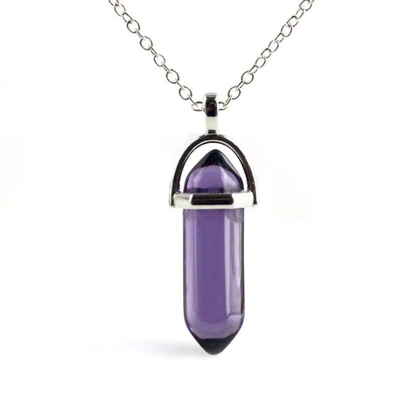 Obelisco Colar Roxo Pedras Cristais Translúcido Cordão Ajustável Masculino Corrente Aço Inox