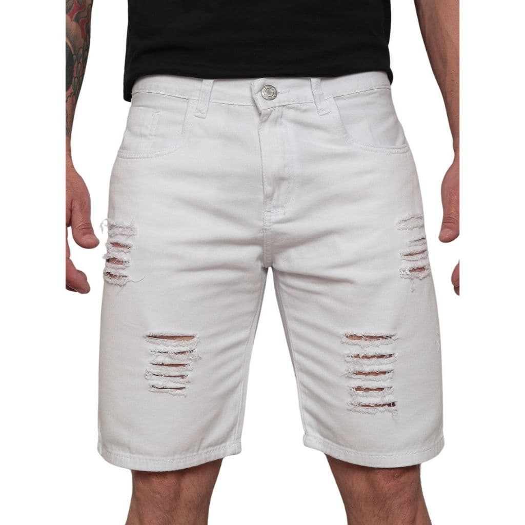 Bermuda Jeans Branca Despojada Rasgada Confortável Casual