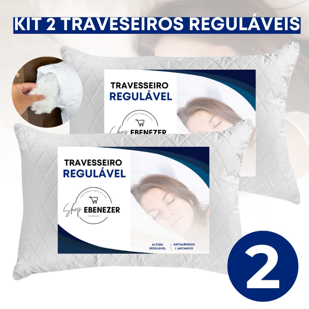 Kit 2 Travesseiro Matelado Regulável Com Zíper Ajustável Fibra Siliconada Antialérgico Premium