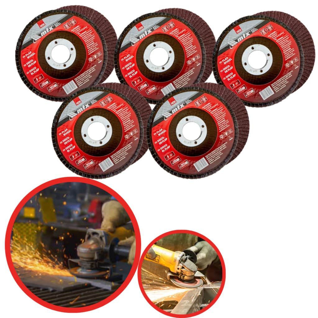 Kit 5 Disco Flap Para Lixadeira Esmerilhadeira G40 115mm 22mm Mtx Funileiro Serralheiro para Aço, Ferro