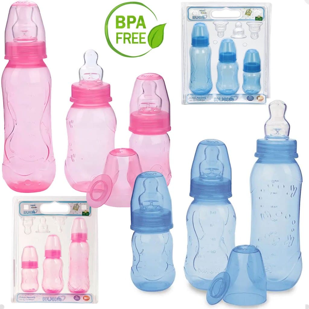 Kit 3 Mamadeiras Aquarela Bico Universal Kuka Bico Ortodôntico