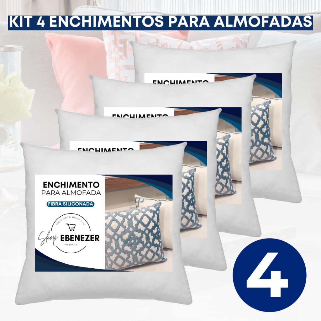 Kit 4 Refil Almofada Enchimento 45x45cm Fibra Siliconada Antialérgico Resistente Premium