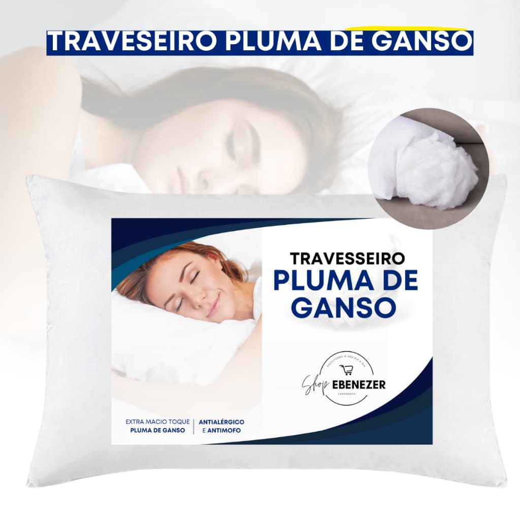Travesseiro Pluma De Ganso Padrão Antialérgico Antiácaro Percal Ecopluma Super Resistente Premium