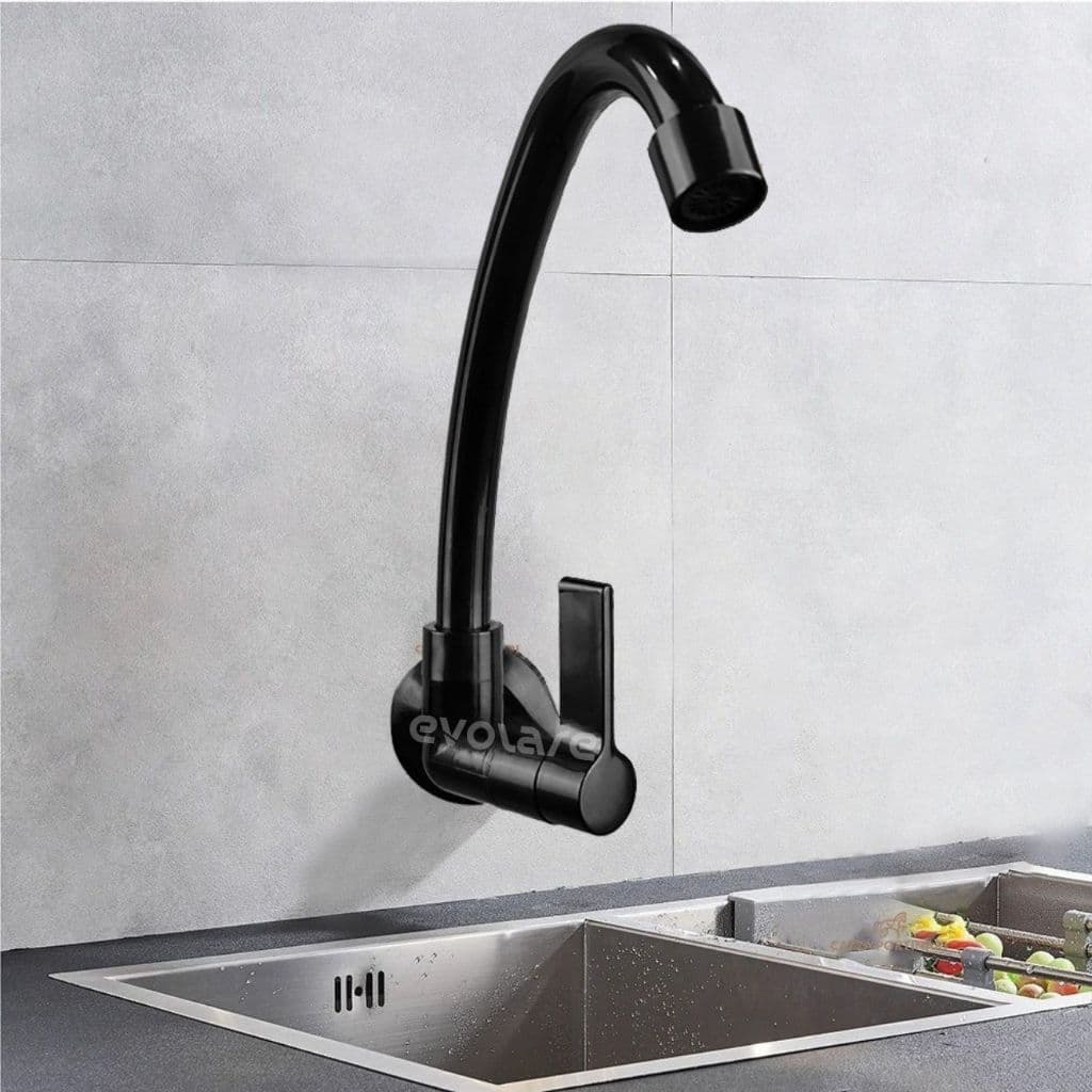 Torneira de Instalação na Parede para Cozinha ou Banheiro - 1/4 de Volta em ABS Preto