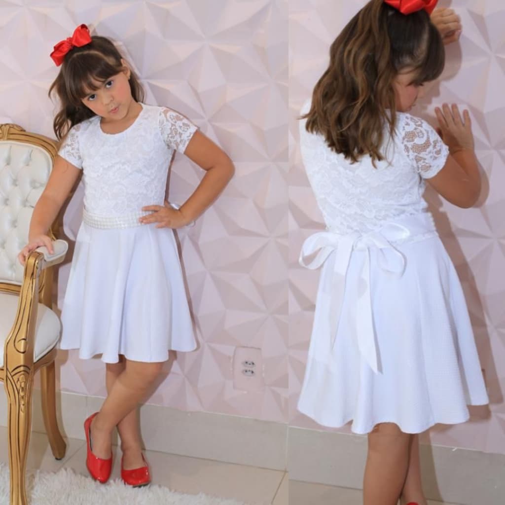 Vestido De Luxo Infantil Malha Piquet Com Renda