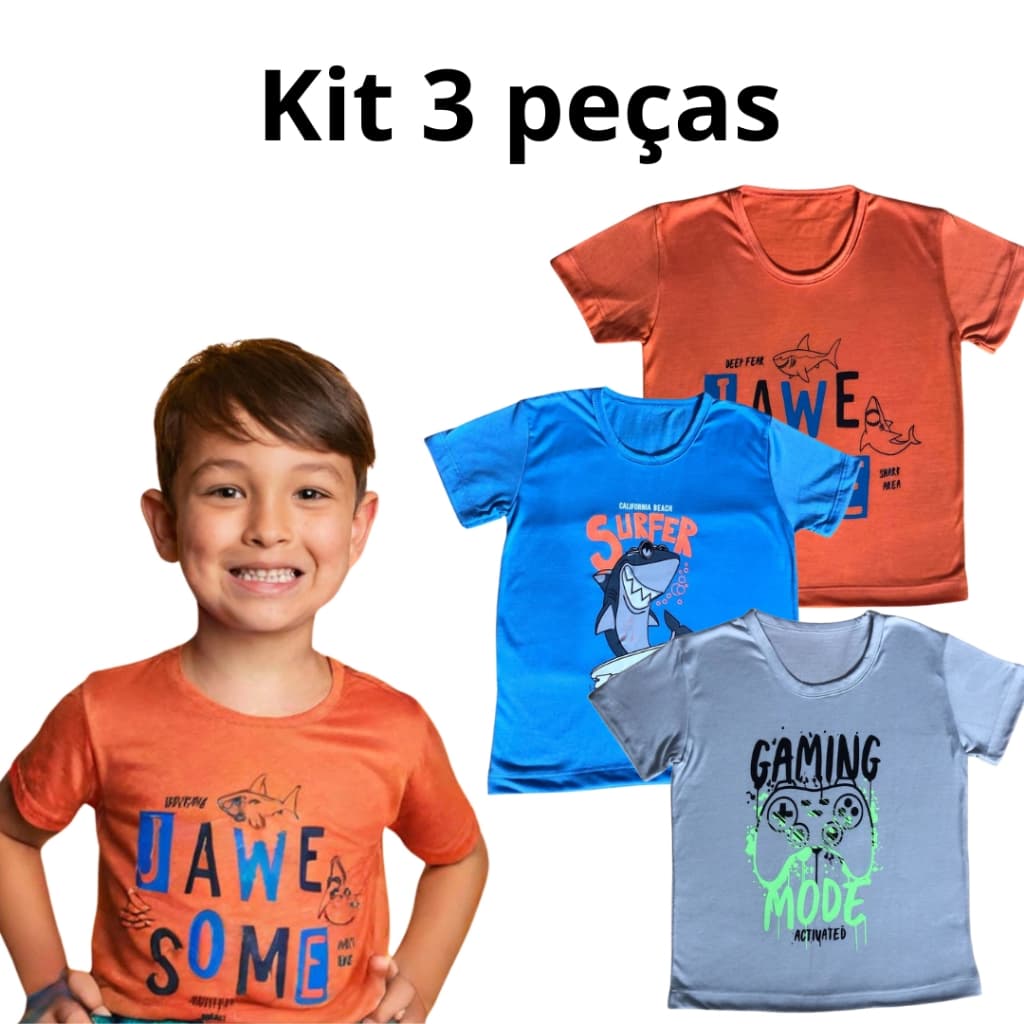 Kit 3 Camisetas Infantil Masculina Menino Estampas Sortidas