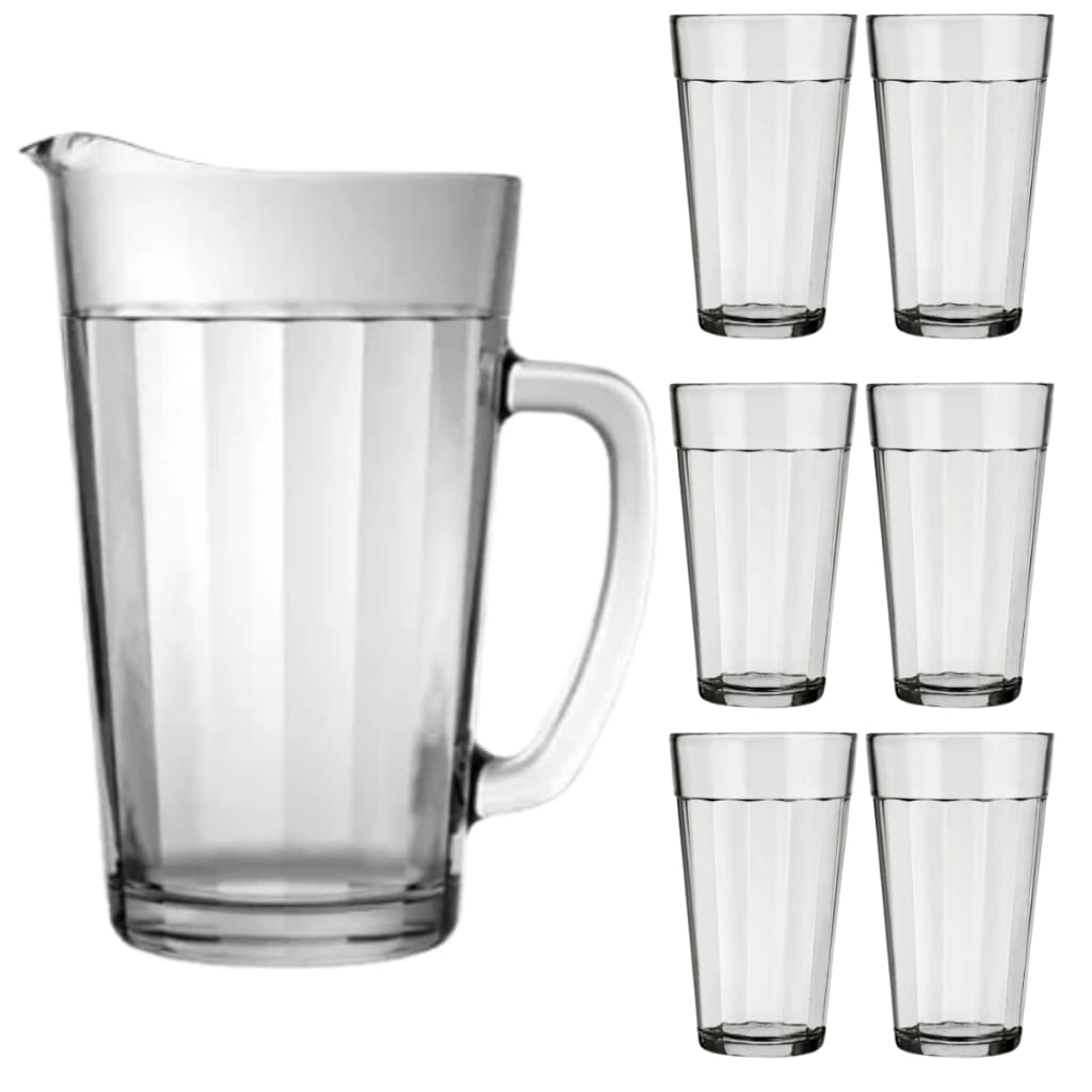 Kit Jogo 6 Copos 450ml + Jarra Vidro Estilo Americano Nadir Drink Suco Cerveja Vasilha Duralex