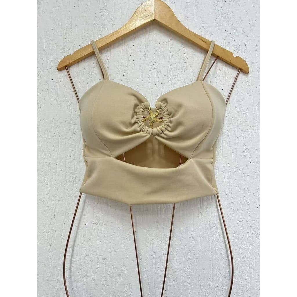 Cropped Top Blusinha Alça Fina Com Bojo Moda Blogueira Retrô Verão Festa Praia Alcinha