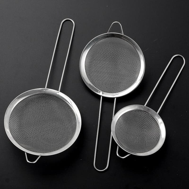 Kit 3 Peças Peneira Coador Em Aço Inox Para Cozinha - 3 Tamanhos P M G 8/10/12 cm