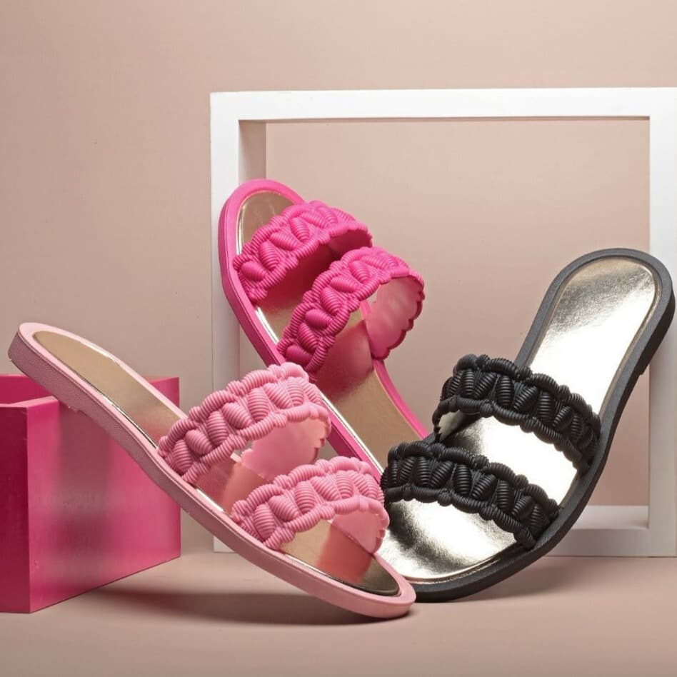 Sandália Feminina Slide Chinelo Papete Metalizado Rasteira