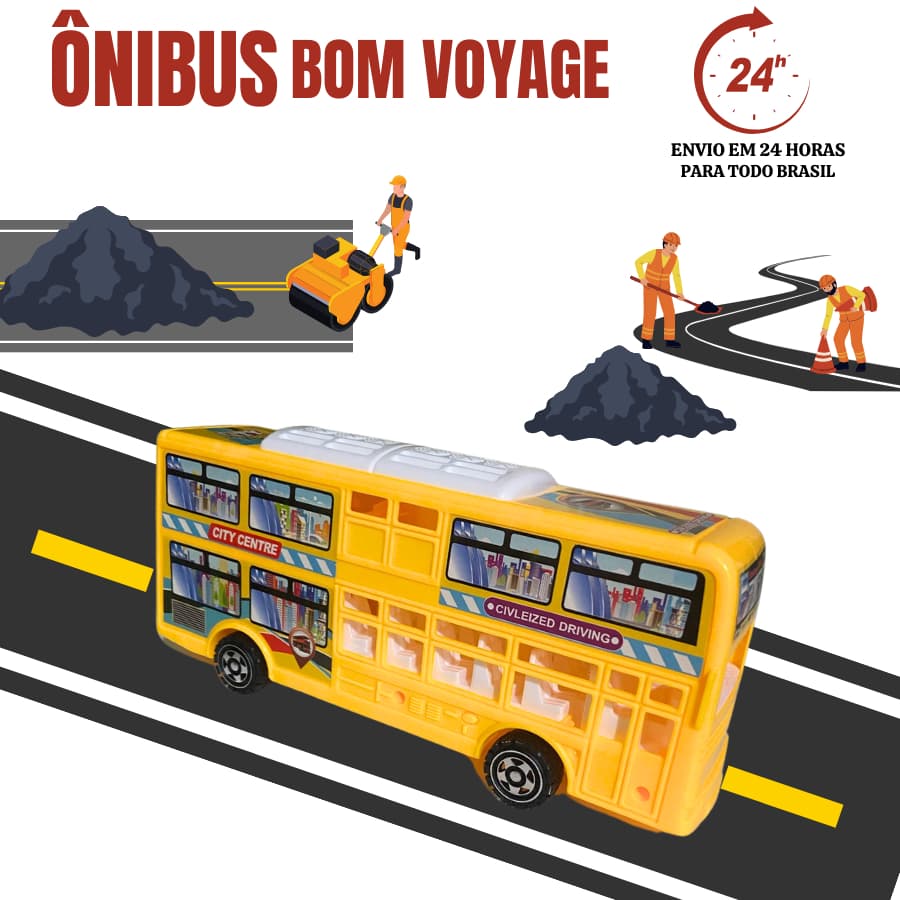Carrinho Mini Ônibus Carro Brinquedo Buzão 2 Andares 26cm