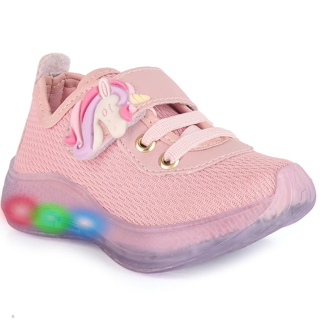 Tênis Infantil Menina Led Confortável Luzinha Colorida Delicado Escolar Enfeite Unicórnio Blogueira