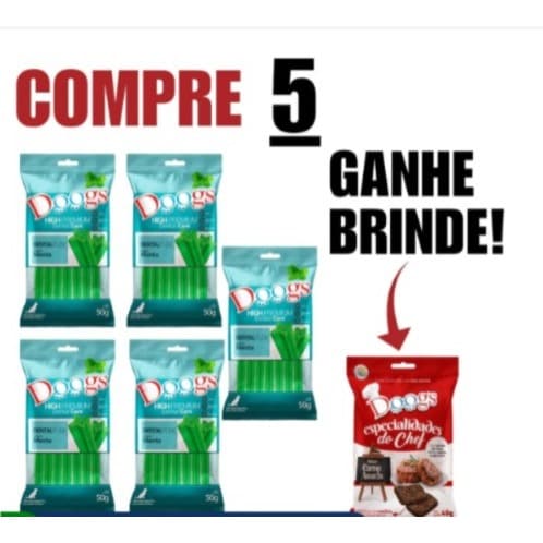 KIT 5 PETISCO Palito Petisco para Cães Dental Flex Sabor Menta Pacote 50g DOOGS COM SACHE