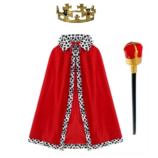 Fantasia Rei Infantil Kit C/ Capa Rei Bastão Rei Coroa Rei