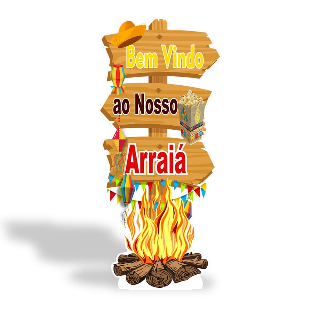 Totem Placa Display MDF Adesivado Pézinho Festa Junina Setas 65cm